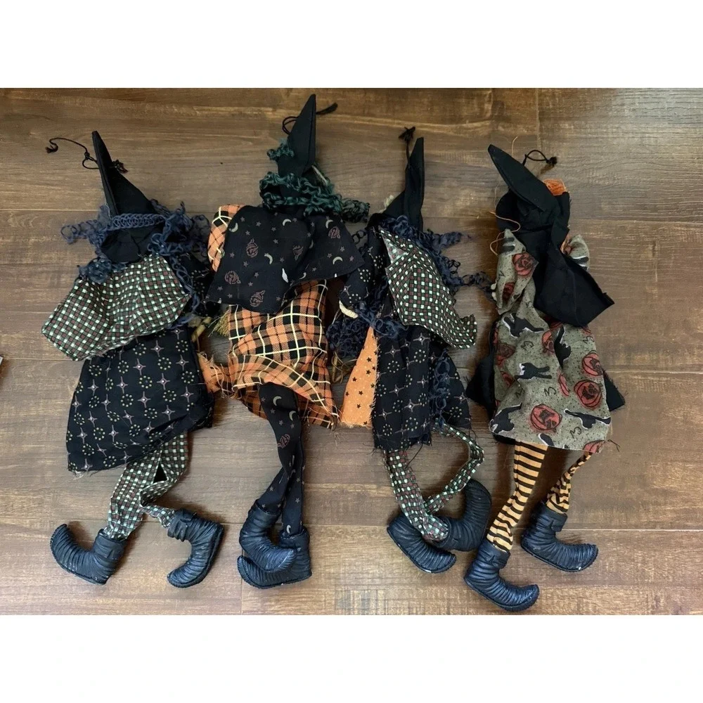 Vintage Halloween Decor Resin Witch Hanging Decoration Lot Of 4
